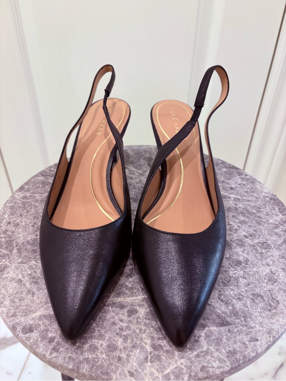 Cole Haan Black Leather Slingback Heels